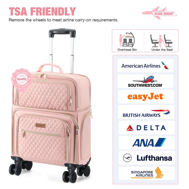 Lekespring Softside Expandable Luggage with 4 Spinner Wheels, 20 Inch