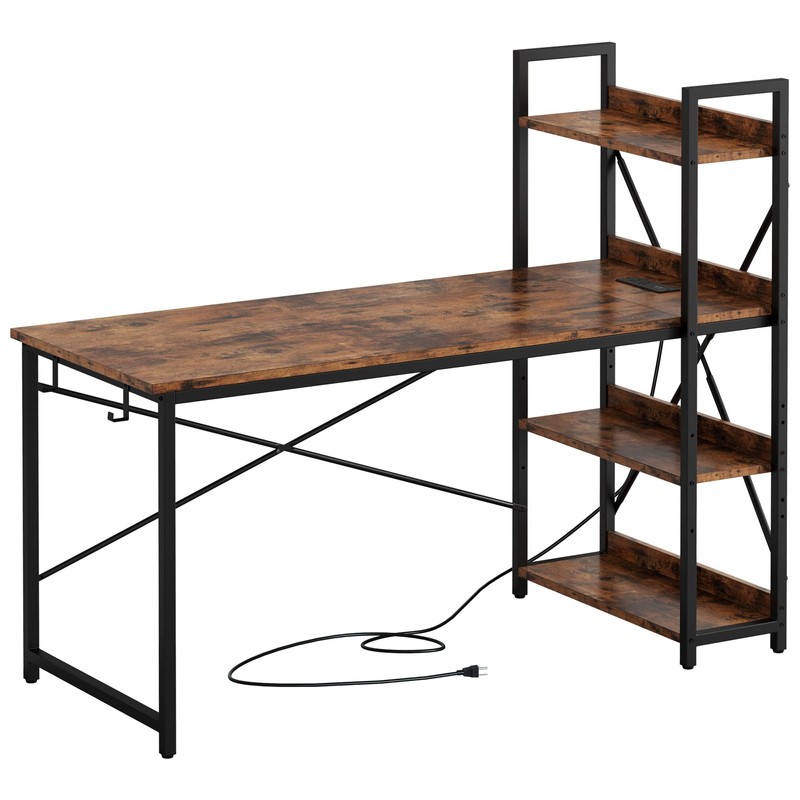 IRONCK Computer Desk 47" with Power Outlet and Storage Shelves,