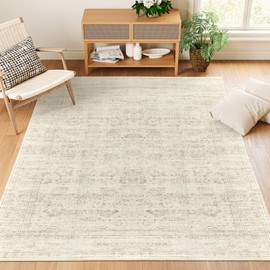 Valenrug Washable Rugs 5x7 - Stain Resistant Area Rugs for Living Room, Non Slip Backing Printed Rugs for Bedroom, Folable Machine Washable Area Rug(TG003-Beige, 5'x7')