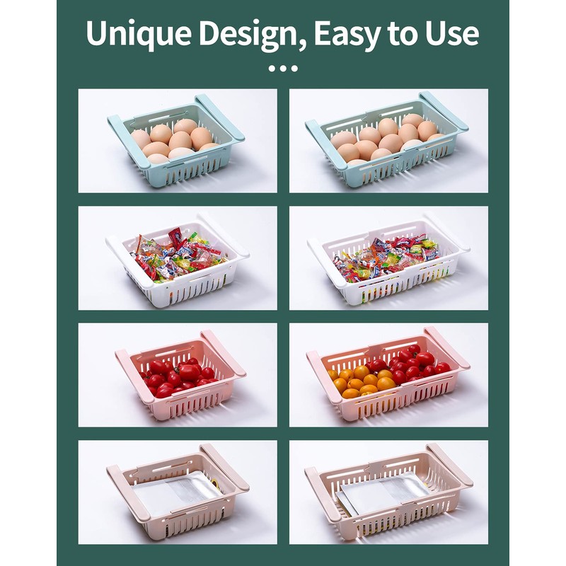 HapiLeap Retractable Drawer Organizer For Fridge, Refrigerator Storage Organizer Keep