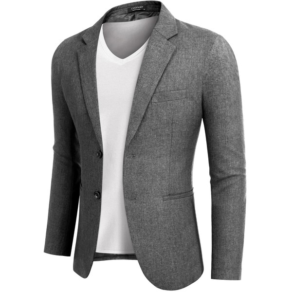 COOFANDY Gray Blazer Men Casual Two Buttons Sport Coats Slim Fitted Lightweight Suit Jacket, Gray, M