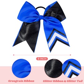 DEEKA 8PCS 8" Two Toned Large Glitter Cheer Bows Shiny Cheer Hair Bows Ponytail Holder Handmade for Cheerleader Girls Softball Sports -g Black/Royal Blue