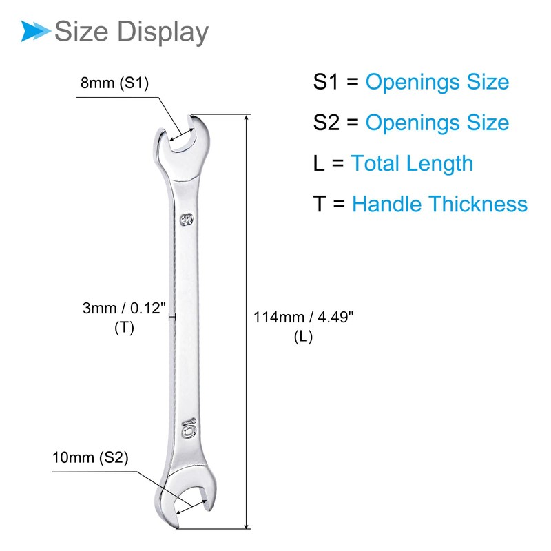 CoCud Thin Open End Wrench, Metric 8mm x 10mm, Double