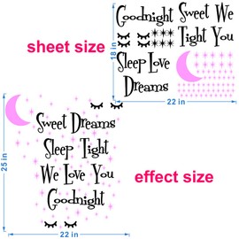 ANFRJJI Sweet Dream Sleep Tight Quote soft pink Moon with stars Decal ~we love you goodnight~Nursery Decoration Sticker eyes sticker for Nursery girl Room effect size:25"x22"inch (black-JWH281-pink moon)