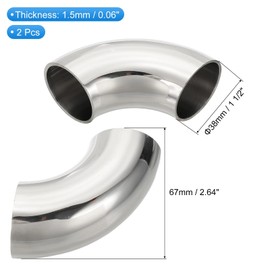 PATIKIL 2pcs 90 Degree Mandrel Bend Elbow, 1 1/2 Inch(38mm) OD Steel Exhaust Elbow Piping Connector 316 Stainless for Exhaust Pipe Stair Handrail HVAC