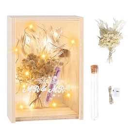 HuaMuDM Money gift wedding, wedding gifts for newlyweds, money gifts for newlyweds, Mr and Mrs gift box including wooden box, dried flowers, test tube, fairy lights, engagement, wedding anniversary