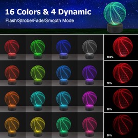 AZIMOM 3D Illusion Lamp Basketball Decor 16Colors Changing Night Light Smart Touch Sensor Remote Control Bedside Lamps Bedroom Home Decoration for Kids Boys & Girls Women Birthday Gifts