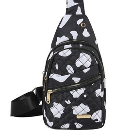Maxoner Christmas pattern Chest Bag Waist Bag Large Capacity Unisex Shoulder Crossbody Bag - Color: Black cow