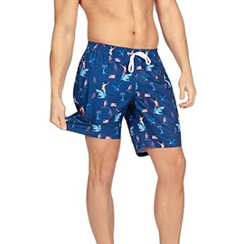 Tipsy Elves Blue Fin Riding Founder 4 Way Stretch Swim Trunks for Men Size Large