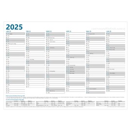 PuK Year Planner 2025 DIN A3 Landscape Format 12 Months Folded 12 Months Annual Calendar Front and Back with Holidays and Holidays (1 x DIN A3)