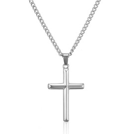 HSWYFCJY Cross Necklace Men's Women's Cross Chain Silver/Black/Gold Necklace with Cross Pendant Stainless Steel Length 45/50/55 cm Christening Chain Christian Christmas Jewellery Gifts for Men,