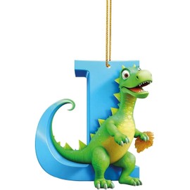 Christmas Dinosaur Ornaments 26 Letter Cartoon Pendant, Acrylic Dino Figures Hanging Gift for Christmas Tree, Funny Dinosaur Decor for Kids, Christmas Dinosaur Cartoon Pendant,Christmas Decor (J)