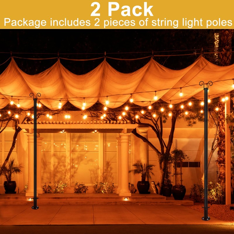 String Light Poles for Outside Deck 2 Pack 8FTHeavy Duty