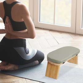 CNCEST Meditation Bench, Foldable& Ergonomic Meditation Stool, Wooden Meditation Stool with Cushion Used as a Yoga Bench, Prayer Bench (Green)
