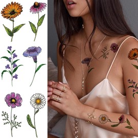 Tazimi 12 Sheets Flower Temporary Tattoos For Women Kids girl Watercolor Flower Lavender Sunflower Violet Flower rose Tattoo Sticker,Fake Temporary Tattoo Sticker for Girl Women