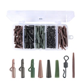 DWE Carp Fishing Accessories, 120 Pcs Anti Tangle Sleeves Tail Rubber Quick Change Swivels Safety Clips Carp Fishing Tackle Kit with Box (Green+Black+Brown)