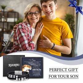 XUANPAI Mens Leather Bracelet To My Son Bracelet - Son Gifts from Mum Braided Leather Bracelet Lettering Love You Forever Gifts for Son Jewellery Presents for Christmas Birthday Gifts