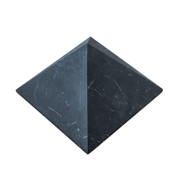 Karelian Heritage Shungite Pyramid | Unpolished Black Stone Shungite Protection | Large Black Décor Pyramid 4 inches (10 cm) | Blocker for Home Office | Crystal Healing Pyramid for Meditation PN08