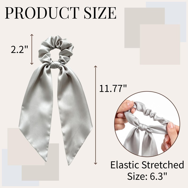 8 Pcs Satin Hair Ties with Knotted Bows, Elastic Hair