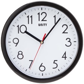 Unity Wall Clock, Hastings, Silent Sweep, Modern, Black, 22 cm / 8.6-inch