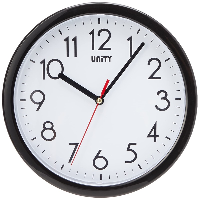 Unity Wall Clock, Hastings, Silent Sweep, Modern, Black, 22 cm