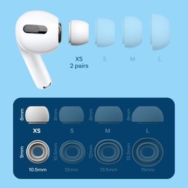 2 Pairs Replacement Earbud Tips for AirPods Pro Gen 1 & 2 by MMOBIEL – Anti-Slip Silicone Ear Tips – Earbuds with Noise Reduction Hole, Portable Storage Box and Fits in Charging Case – XS - White