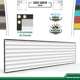 Goleray Privacy Screen Fence Panels 9'x26' Outside Screen Fencing Patio Cover 180GSM UV Potected Fence Cover for Commercial Garden Backyard Balcony Deck, Gray White Strip