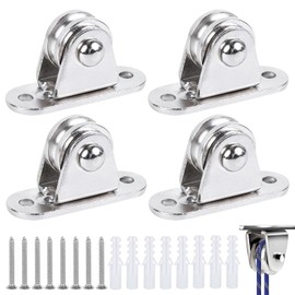 Set of 4 standing block pulley pulley with duplex bearings, pulley with ball bearings, with 8 screws and 8 white plastic sleeves, standing block pulley for ropes