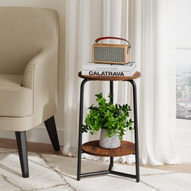 Plant Stand Indoor, 2 Tier Small Plant Stand, Metal Wood Plant Shelf Holder, Corner Flower Pot Stands for Balcony Garden Patio Living Room, Rustic Brown Flower Stand for Indoor Plants