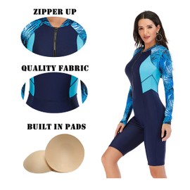 Women's One Piece Long Sleeve Rash Guard Boyleg Swimsuit Printed Surfing Suit UV Protection Stretch Swimwear Athletic Bathing Suit