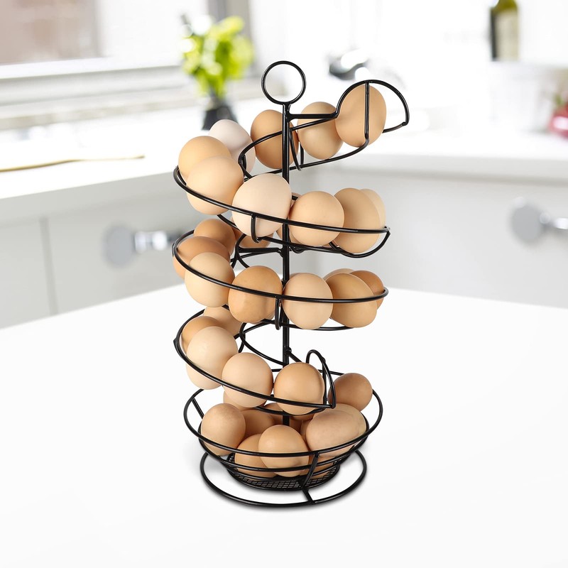 QUTREY Black Metal Egg Skelter with Storage Basket, Spiral Design
