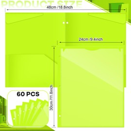 Henoyso 60 Pack 2 Pocket Folders with Clear Front Pocket 3 Hole Punched Plastic Heavy Duty Folders for 3 Ring Binder for 11 x 9 Inch Paper Holder Office Classroom(Shiny Green)