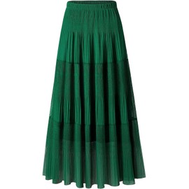 comefohome Womens Skirts UK Elasticated Waist Maxi Long Summer Pleated Flowy Chiffon Adjustable A Line High Waist Ladies Skirt Green L
