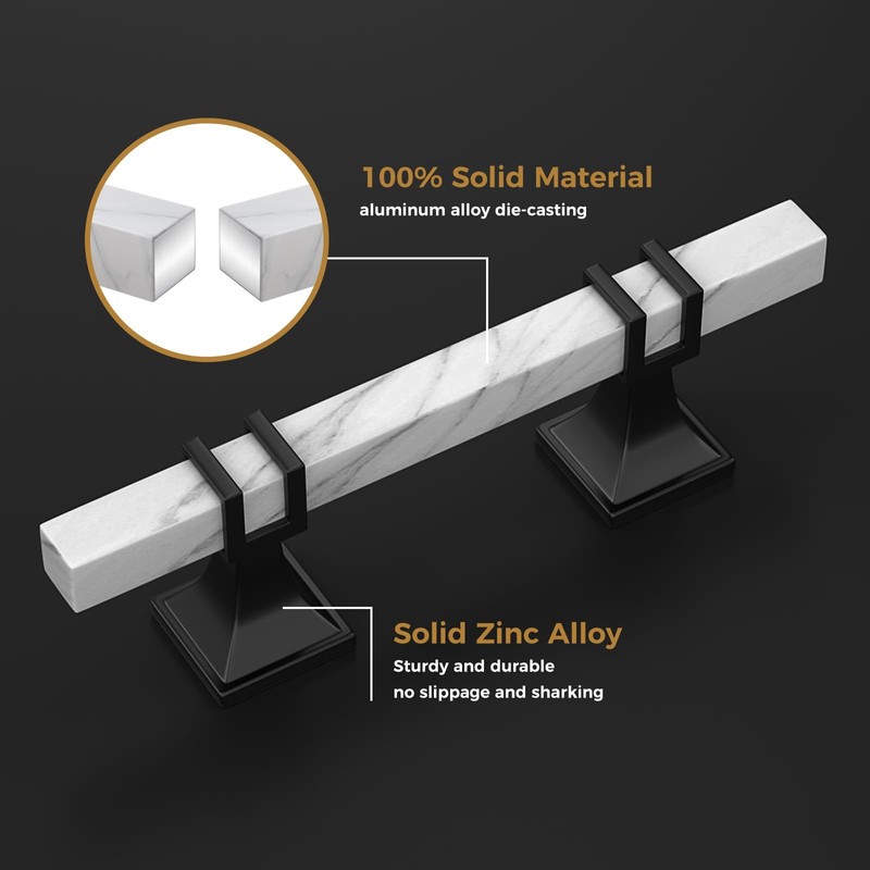 homdiy 10 Pack 6-1/4 Inch Marble Cabinet Pulls, White Marble