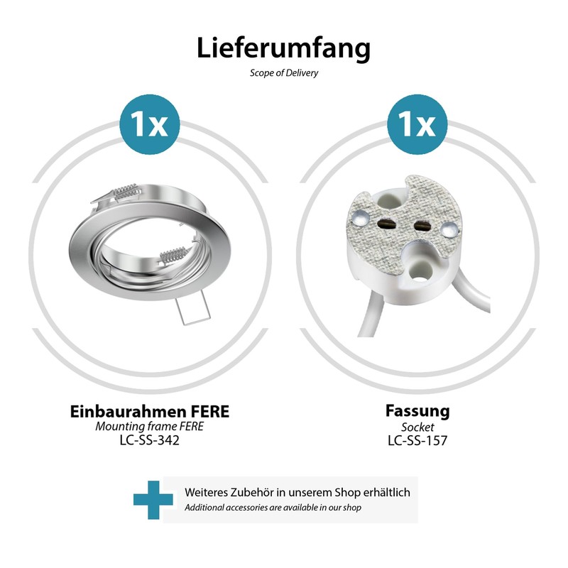 ledscom.de FERE Ceiling Mounting Frame Matt Chrome Pivoting (LED/Halogen/MR16/50 mm)