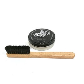 Burgol Shoe Care Set with Shoe Wax Black and Frame Application Brush Made of Real Horsehair, black