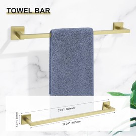 TNOMS 5 Pieces Brushed Light Gold Towel Bar Set Bathroom Hardware Set Towel Holder Set for Bathroom SUS304 Stainless Steel Bathroom Accessories Set Wall Mounted,23.6 Inch