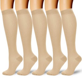 Calcetas de Compresion Mujer, 5 Pares Medias de Compresion Mujer 15-20 mmH, Largos Calcetines Elásticas de Compresión, Adecuado para Varices, Fitness, Correr, Viajar (Mix1, S-M)