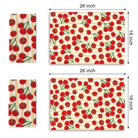 Croar Tomato Kitchen Dish Towels Set of 2, Vegetable Fruit Drying Hand Towel Baking Cooking Cloth Gardener Gifts, Farmhouse Orange Stripes Bathroom Home Decoration 18'' x 26''