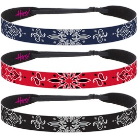 Hipsy Adjustable No Slip Fashion Hairband Bandana Headbands 3-pack for Women Girls Teens (Black/Red/Navy 3pk)