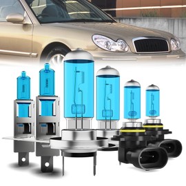 LECCIBUB Headlight Bulbs Fit For Hyundai Sonata 2002-2005, H1 High Beam + H7 Low Beam + 9006 Fog Lights Halogen Bulb, 6000K White Light, Plug and Play, Pack of 6