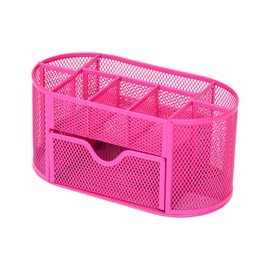 Mesh Desk Office Organizer,Multifunction Pen Holder with Drawer Stationery Storage Desktop Red