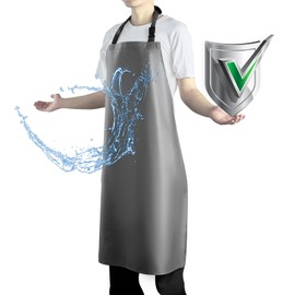 Vammcht Waterproof Apron with Comfortable Adjustable Bib Rubber Vinyl Dishwasher Heavy Duty Apron for Men Women Dishwashing, Grey, One size fits all