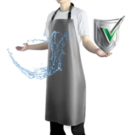 Vammcht Waterproof Apron with Comfortable Adjustable Bib Rubber Vinyl Dishwasher Heavy Duty Apron for Men Women Dishwashing, Grey, One size fits all