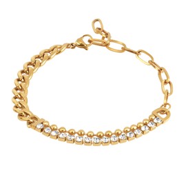 Yowivon Gold Bracelets for Women Men, Chunky Gold Bracelet Cuban Link CZ Tennis Bracelet, Titanium Steel Non Tarnish Gold Plated Bracelet Fashion Jewelry Gifts for Valentine/Christmas/Birthday, Gold