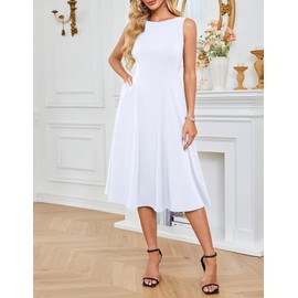 GRACE KARIN White Dresses for Women 2025 Summer A Line Midi Sleeveless Formal Wedding Guest Dress White M