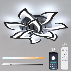 Goeco Dimmable Ceiling Light, Black Flower Ceiling Light Fixture with Remote Control and App, Modern LED Acrylic Close to Ceiling Light for Living Room, Bedroom, Kitchen, CCT: 3000K-6500K