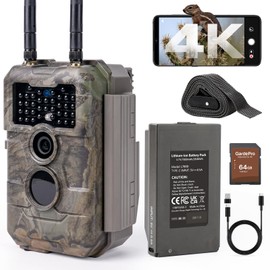 GardePro E6 2.0 Pro Fototrappola WiFi 4K, Batteria Ricaricabile da 7800 mAh, Scheda SD da 64 GB, Portata Wi-Fi fino a 50 m, 64MP Fototrappola Notturna, IP66 Foto Trappola per Animali