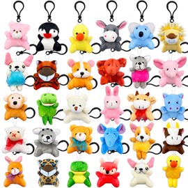 XIPEGPA - Juego de 30 llaveros de animales de peluche pequeños para bolsas de regalos, escuelas de Pascua, suministros para fiestas de cumpleaños