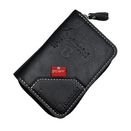 CHXINGCHEN Credit Card Holder Retro Style PU Leather Coin Purse ID Card Holder Case - 9 Card Slots and 2 Change Slots (PJW-Black)